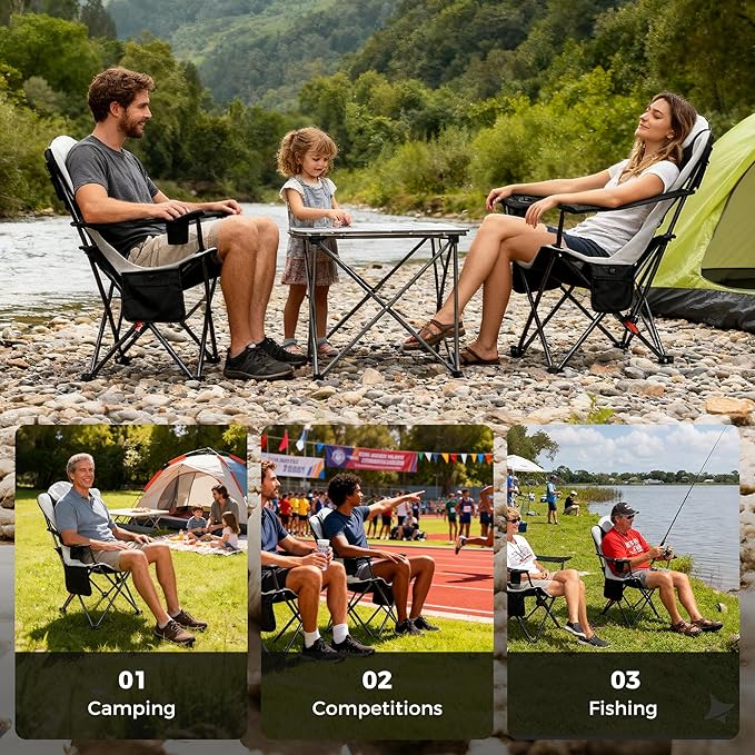 OUTSIDER Heated Camping Chair Heavy Duty 3-Position Folding Camp Chair with 3 Heat Levels Cup Holder &amp Side Storage - Outdoor Heating Camping Chair for Adults Supports 350lbsBattery Not Include