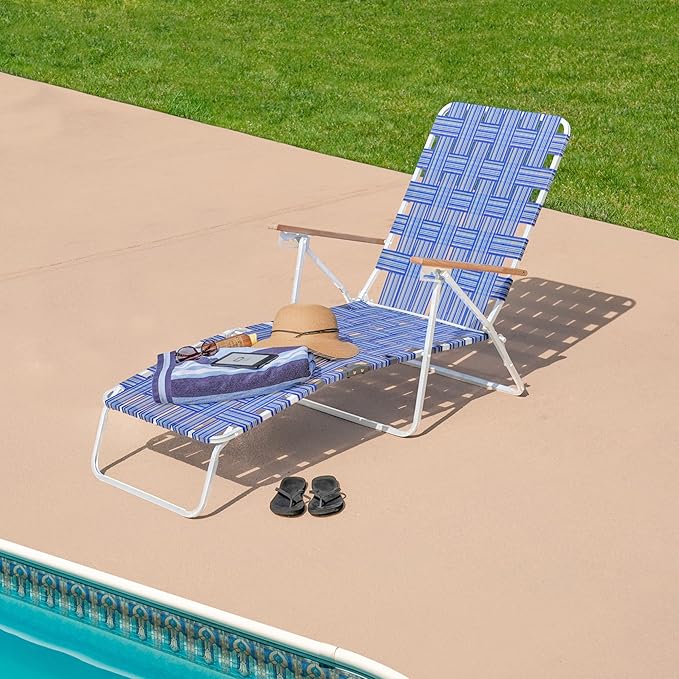 Camp &amp GO 4-Position Folding Web Lawn Chair Outdoor Lounger Blue/White undefined/White