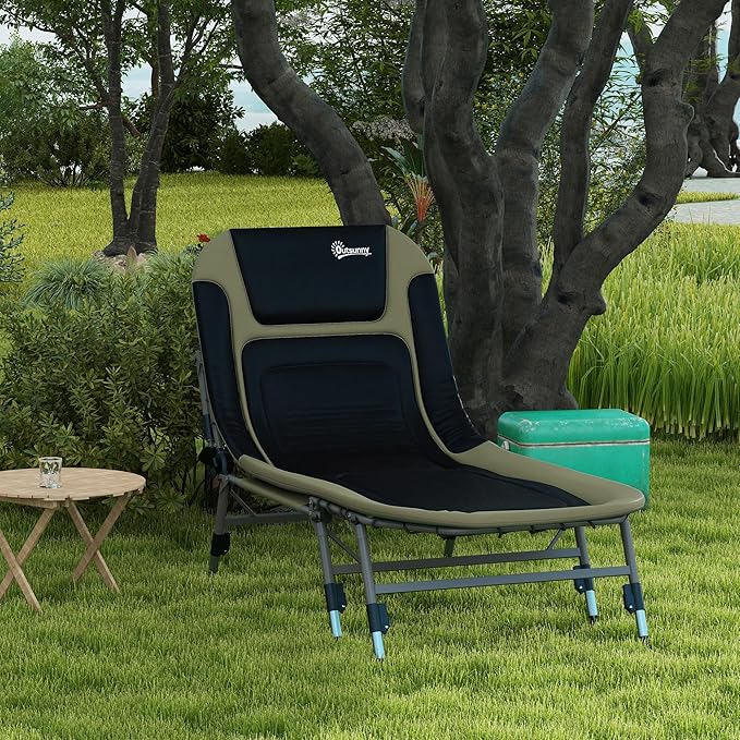 Camping Cot for Adults Folding Bed with Soft Padded Cushions Headrest 180° Adjustable Reclining Lounger Heavy Duty and Portable with a 400 lbs. Capacity Dark Green
