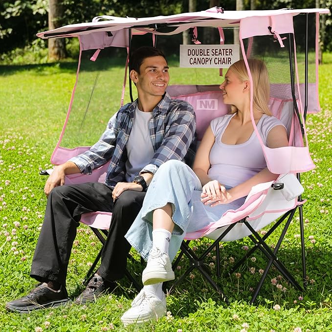 Night Market Double Camping Chair – Camping Couch Double Folding Chair with Removable Canopy Portable Loveseat for Outdoor Beach and Sports