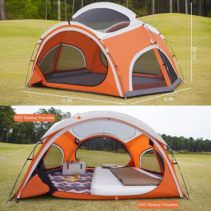 Vidalido 3-4 Person Camping Tent with 2 Large Mesh Door 4 Mesh Window Family Tents Double Layer Waterproof Portable Easy Setup Camp Tent Canvas Dome Tents for Camping Outdoor Hiking and Backpacking