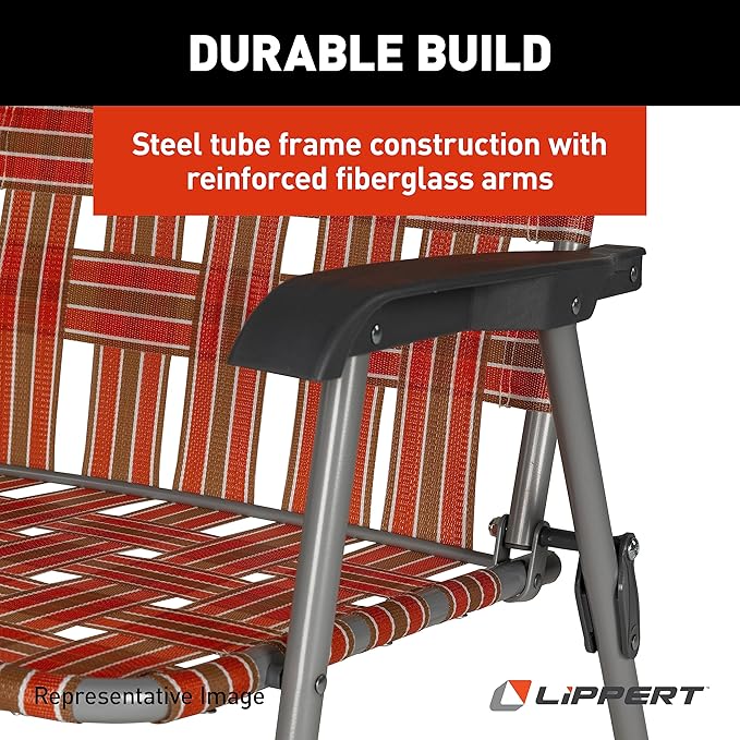 Lippert Blue Vintage XL Webbed Folding Outdoor Lawn Chair with Nylon Material Steel Tube Frame Construction Anti-Slip Feet for The Yard Beach Concerts Sporting Events Camping - 2022301768