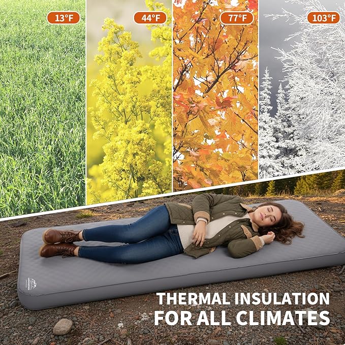 Self Inflating Sleeping PadMemory Foam Camping Mattress w/Detachable Electric Pump4 - Inch Thick Memory Foam for Ultimate Comfort for IndoorOutdoorRoad Trip4 - Season UseGray