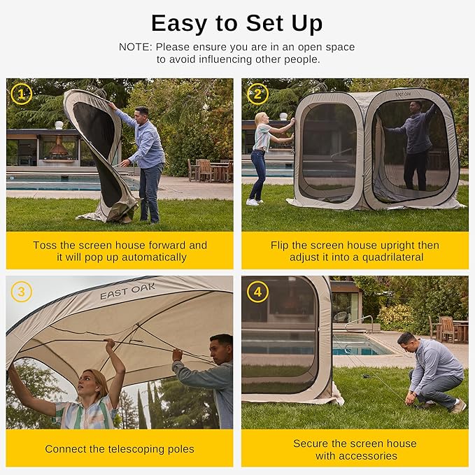 East Oak Screen House Tent Pop-Up Portable Screen Room Canopy Instant Screen Tent 6 x 6 FT with Carry Bag for Patio Backyard Deck &amp Outdoor Activities Beige
