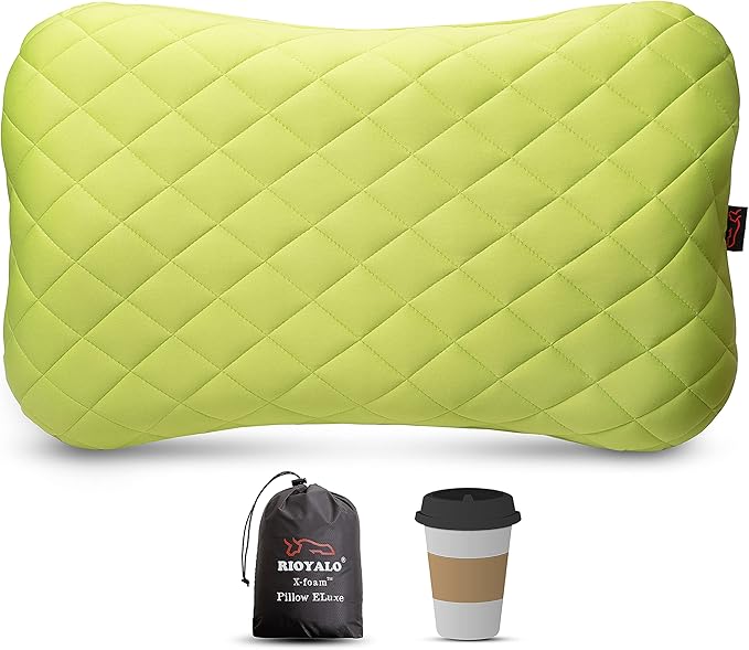 X-Foam Inflatable Camping Pillow ELuxe with Removable Foaming Cover | Comfortable Washable Ultralight Portable Neck Lumbar Support | Backpacking Hiking Travel Air | X-Large (Apple Green)