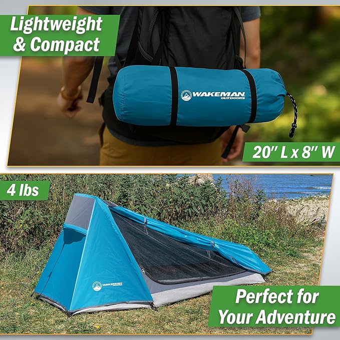 Single Person Tent - 1 Person Camping Tent with Rainfly and Carrying Bag - Lightweight Outdoor Bivy Bag Shelter for Backpacking Hiking or Camping Essentials by Wakeman Outdoors (Blue)