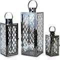 Allgala Lantern Set 3-PC Set Jumbo Luxury Modern Indoor/Outdoor Hurricane Candle Lantern Set with Chrome Plated Structure and Tempered Glass-Diamond Gold-HD88051