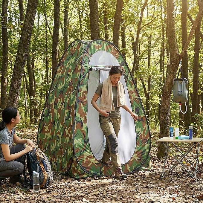 4x4ft Pop Up Privacy Shower Tent with Top Window 3.6lbs Liightweight Dressing Room Portable Toilet Stall with Carry Bag for Camping Beach Outdoors (Dark Gray)