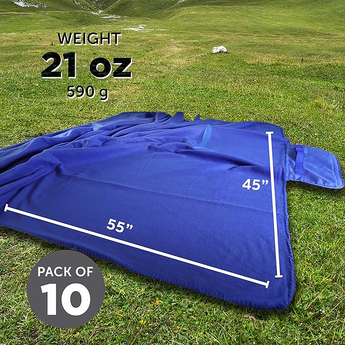 DISCOUNT PROMOS Roll Up Picnic Blankets Set of 10 Bulk Pack - Great Outdoor Blanket for Camping Picnic Beach Sports Outdoor Activities - Blue
