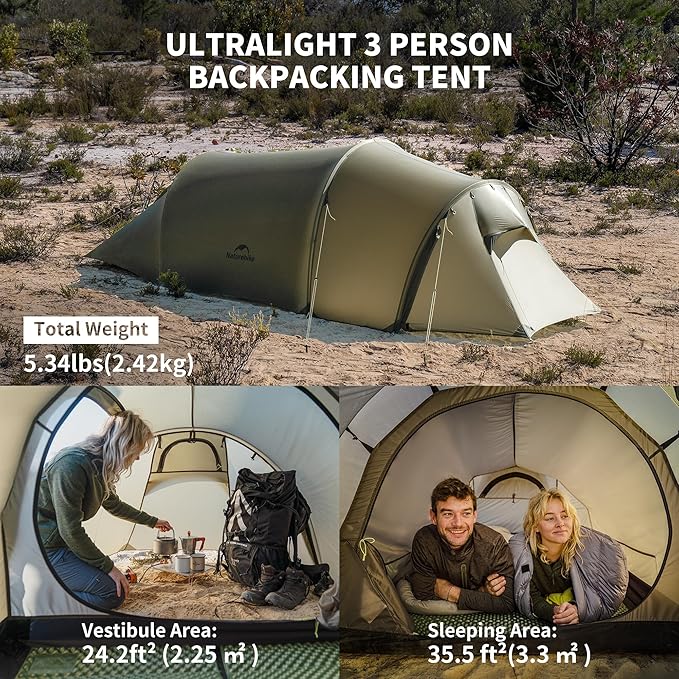 Naturehike Opalus 4 Season Camping Tent Waterproof 2-3 Person Backpacking Tent Double Layer Tunnel Winter Tents for Camping