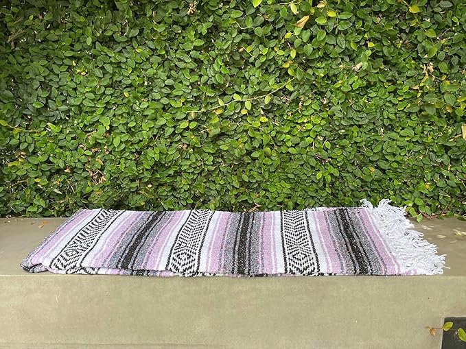 Del Mex Classic Mexican Blanket Large Authentic Woven Falsa Throw (70x50) Artisan Southwest Décor for Beach Yoga Outdoors (Lavender)