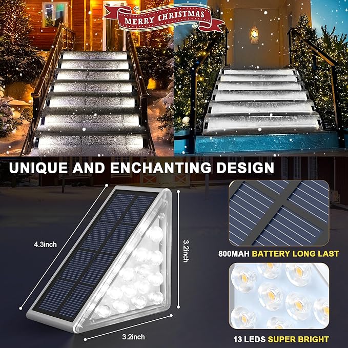 LED Solar Step Lights Waterproof Outdoor Stair Lights Solar Deck Light Outdoor Decor IP67 Solar Lights for Yard Patio Garden Walkways Front Door Pathway Driveway (12)
