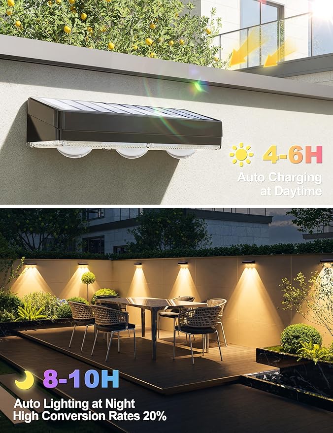 APONUO Solar Fence Lights Outdoor Waterproof Fence Lights Solar Powered 12 RGB Color Modes &amp Warm White &amp Cool White Fence Solar Light Outdoor for Backyard Patio Wall Deck Yard（8 Pack
