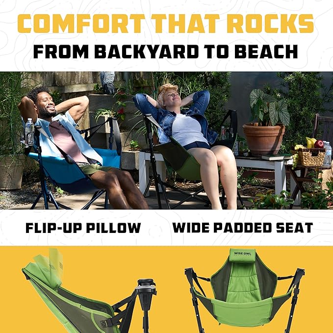 Wise Owl Outfitters Hammock Chair for Adults – Comfortable Portable Folding Rocking Camping Chair with Carry Bag – Great for Lawn Campsite &amp Outdoors