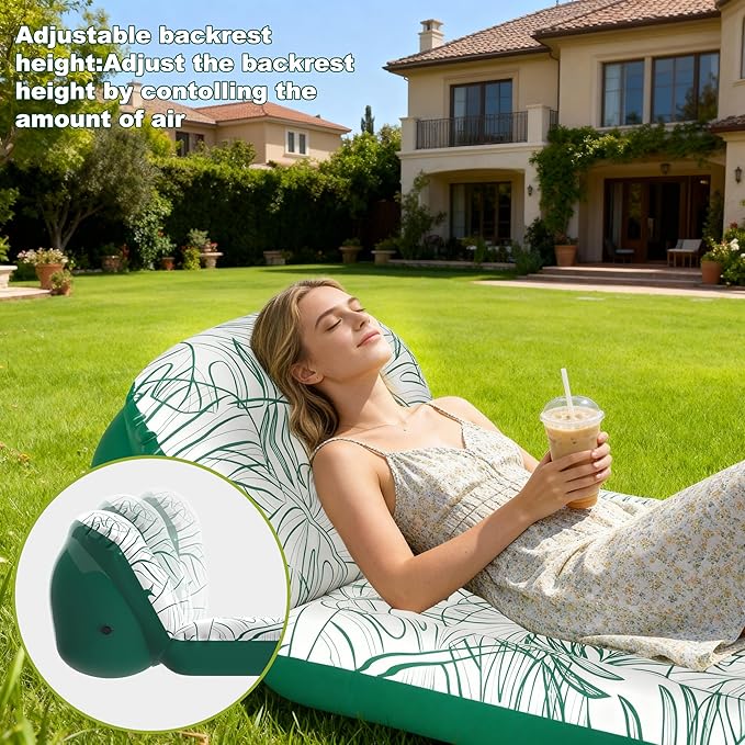 Inflatable Camping Mattress with Adjustable Backrest - Inflatable cot for Travel Sleeping Inflatable Lounge Couch for Home &amp Outdoor Relaxing - Green