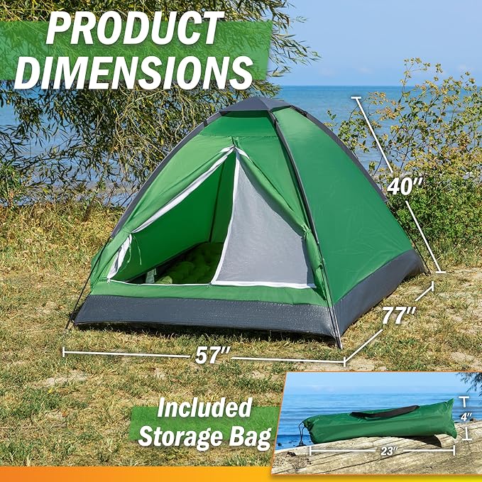 2 Person Camping Tent with Rain Fly and Carrying Bag – Lightweight Outdoor Pop Up Tents for Camping Essentials Music Festivals Backpacking Hiking or Beach Shelter by Wakeman Outdoors