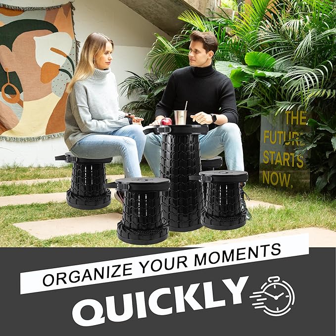 ALEVMOOM 2026 Upgraded XXL Collapsible Stool with Cushion &amp Bag Higher 23.2 Heavy Duty Telescoping Stool Max Load 1000 lbs Portable Retractable Folding Seat Chair for Camping Travel