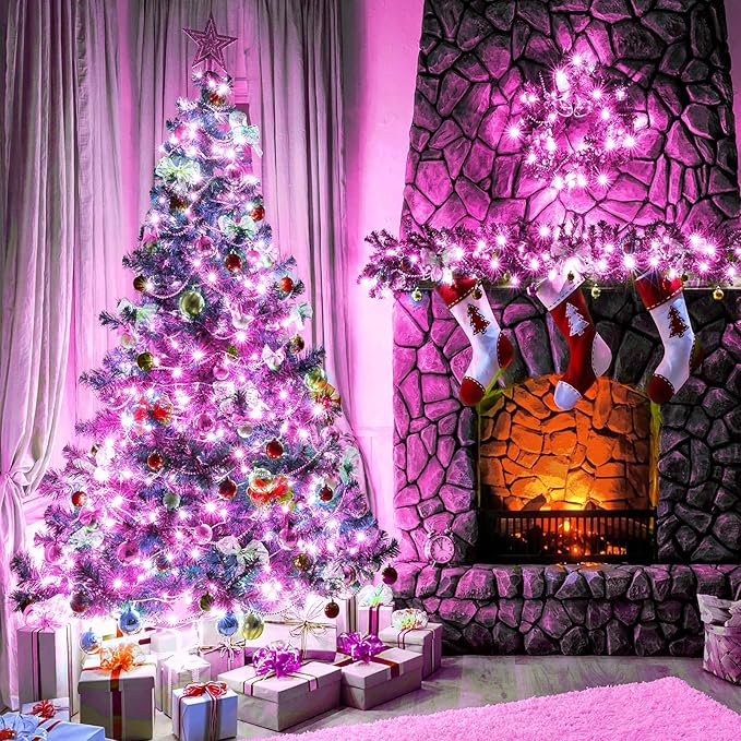 100FT 300 LED Christmas Lights Pink Outdoor String Lights with 8 Modes Waterproof Plug in Connectable String Twinkle Lights Green Wire for Indoor Patio Garden Love Party Decorations