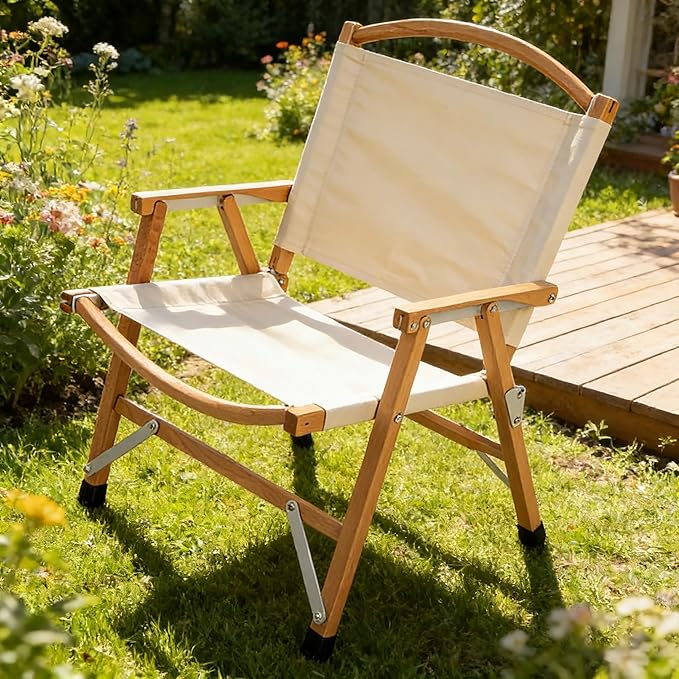 Portable Folding Camping Chair - Beechwood Beach Chair for Camping Lawn Hiking Sports Hunting Fishing Patio &amp Backyard 300 lbs Capacity with Carry Bag(White)