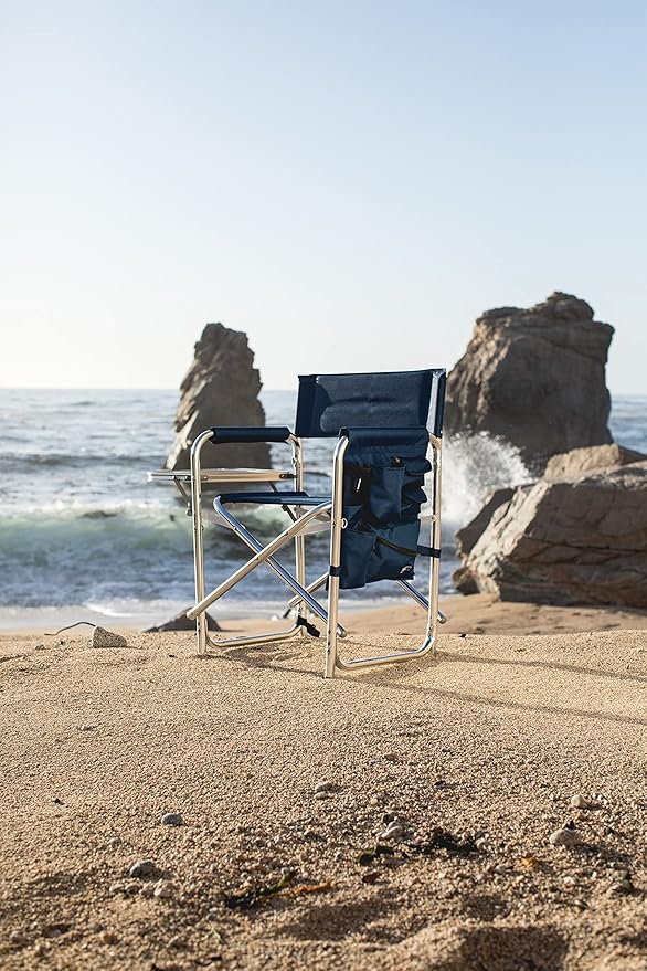PICNIC TIME Star Wars Jedi Knight Sports Chair with Side Table Folding Beach and Camp Chair Portable Outdoor Chair with Carry Strap and Storage Pockets (Navy Blue)