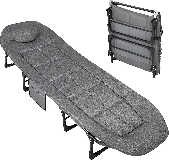 TrailBlaze 75'' Camping Cot for Adults with Cushion and Pillow Portable Folding Bed for Sleeping Lightweight Tent Cot with Carry Bag Supports 500 Lbs for Patio Beach Indoor Outdoor