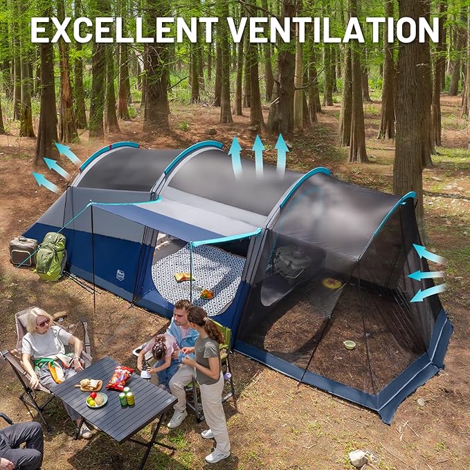 TIMBER RIDGE 8 Person Family Camping Tent with Screen Room Double Layer Waterproof Weather Resistant Big Tunnel Tent with Rainfly Carry Bag Large Family Tent for Outdoor Party 20ft x 8ft x 76in