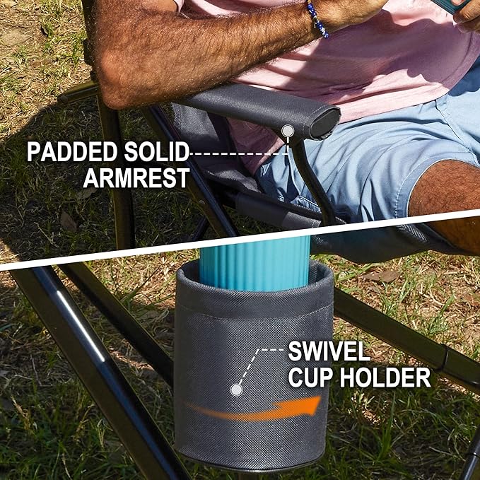 Oversized Folding Camping Chairs for Adults Heavy Duty Support 500lbs Big and Tall High Back Camping Chairs for Heavy People Padded Lawn Chairs Camp Chairs for PatioBeachCampLawnOutdoorGrey