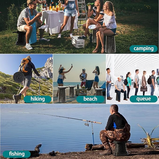 ALEVMOOM 2025 XXL 19.7 Collapsible Stool with Cushion Capacity 1000lbs Portable Stools for Adults Heavy Duty Adjustable Height Telescoping Folding Stool for Outdoor Camping Travel Hiking Fishing
