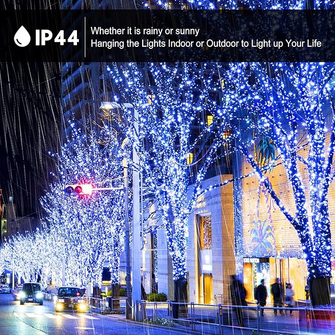 kemooie 500 LED Blue and White Christmas Lights 164FT 8 Lighting Mode with Memory Plug in Christmas Tree Lights for Outdoor Birthday Christmas Party Garden Balcony Decorations (Blue and White)