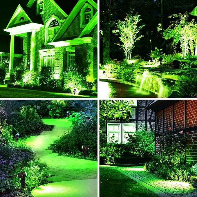 Green Solar Spot Lights Outdoor 2 Pack Solar Landscape Spotlights IP65 Waterproof 9.8ft Cable Auto On/Off Outdoor Wall Lights for Garden Yard Driveway Porch Walkway Pool (1-in-1)