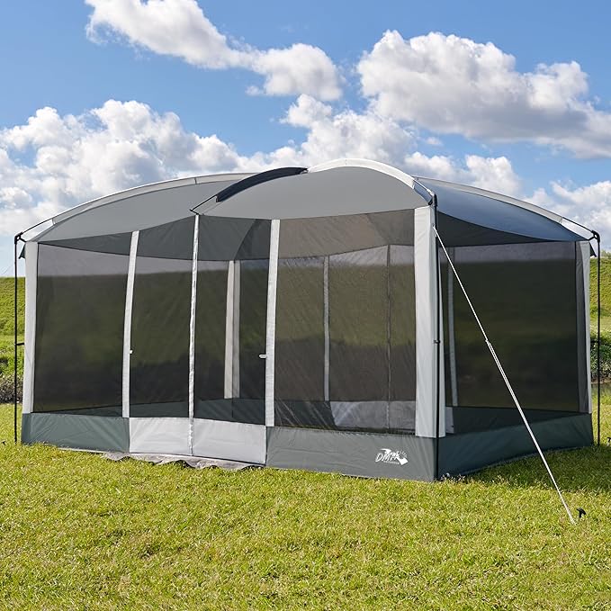 Screen House Tent 13x9ft Screen Room Mesh Gazebos w/ 2 Magnetic Doors Included Projection Screen Camping Tent Screened Canopy Shelter for Outdoor Patios Backyards Activities (Gray)