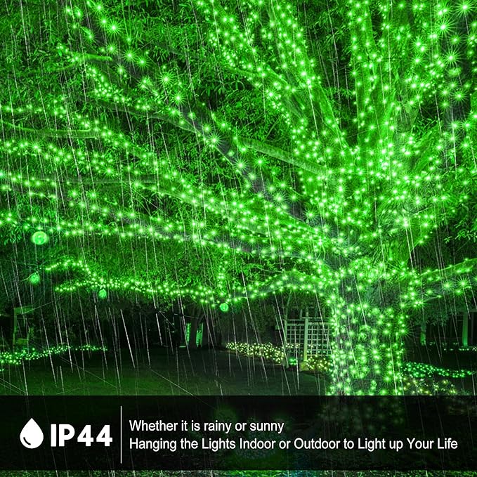 kemooie 500 LED Green St. Patrick's Day Lights 164 FT 8 Lighting Mode with Memory Plug in Waterproof Fairy Lights for Outdoor Birthday Christmas Wedding Party Garden Balcony Decorations (Green)