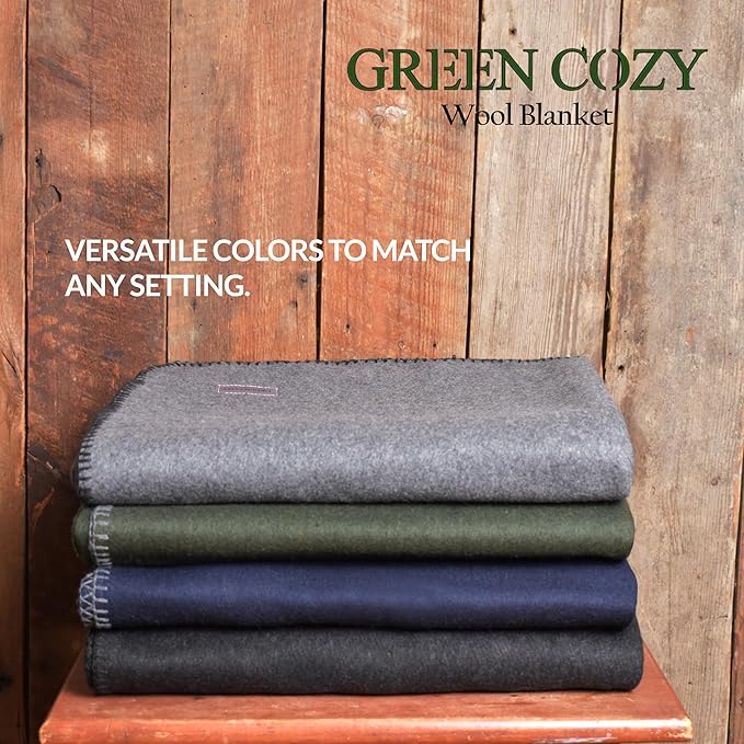 Military Style Wool Blanket – Cushioned Breathable Durable Warm &amp Washable – Double-Stitched Border– Great for Camping Outdoor First Aid Travel Car Fire Retardant – 64x90 4.7lb (Olive Gr