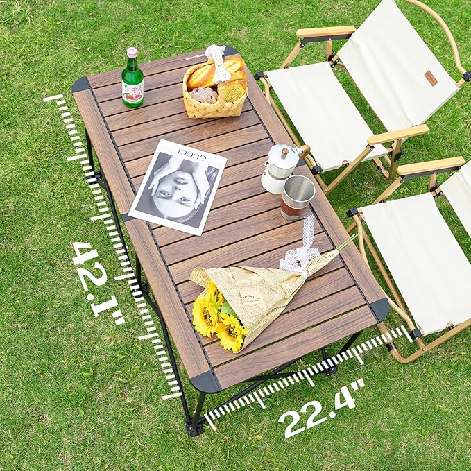 Whitsunday Outdoor Table 42.1 * 22.4inch Heavy-Duty Portable Camping Folding Dinner Table for Outdoor Picnic BBQ Cooking - Dark Walnut