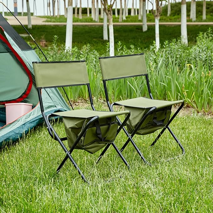 2-Piece Folding Outdoor Chair with Storage Bag Portable Chair for Indoor Outdoor Camping Picnics and FishingGreen