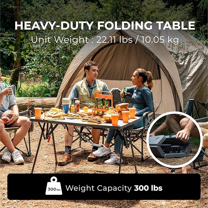 Cococabana X Camphor Portable Folding Table with Adjustable Shoulder Strap for Camping Tailgating Picnic RV - Roll Up Design Quick Setup Compact Size Heavy-Duty Scratch &amp Stain Resistant