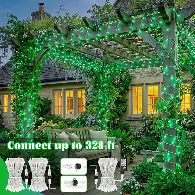 165FT 500 LED Outdoor String Lights Connectable St Patricks Day Lights Waterproof with 8 Modes Plug in Clear Wire Twinkle Lights for Indoor Bedroom Garden Wedding Patio Decorations Green