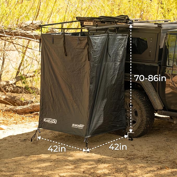 Kakadu Outback Shower Vehicle Tent Camping Privacy Shelter Bathroom Tent for Cars – with Roof LED Light BlockOut® Technology Towel Rod Storage System