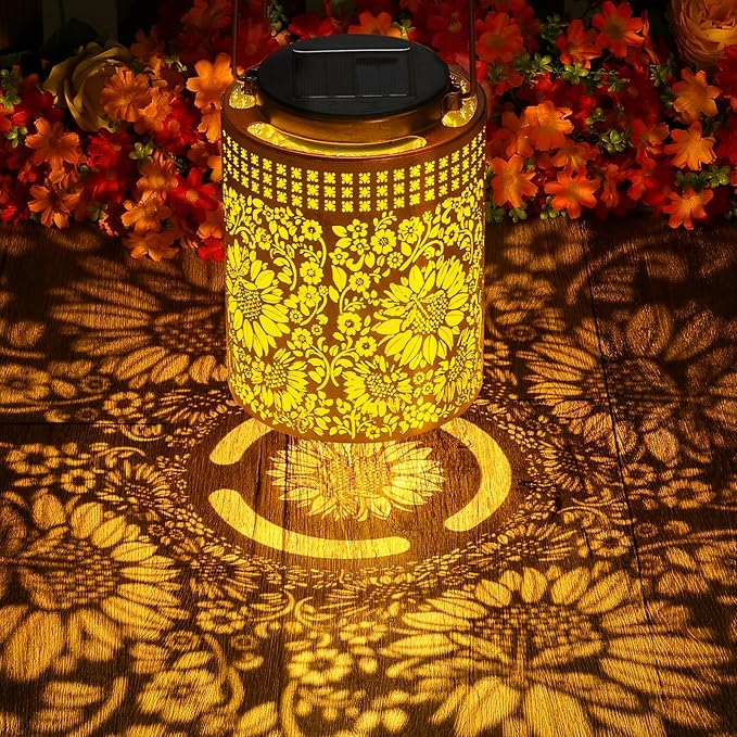 Sunflower Solar Lanterns Outdoor Waterproof Hanging Solar Lights Sunflower Gifts for Women Men Mom Metal Decorative LED Lanterns for Yard Patio Lawn Pathway Landscape Garden Decor