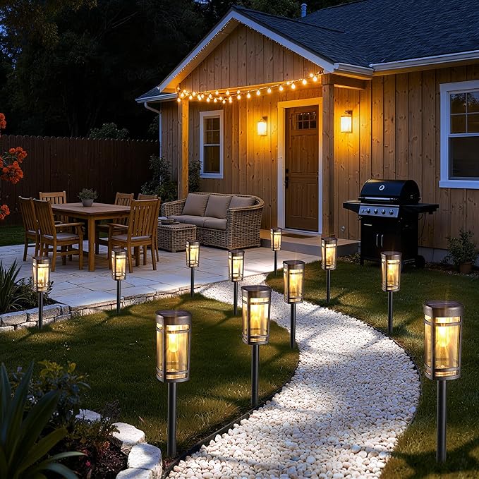 iBaycon Solar Pathway Lights 8 Pack LED Solar Powered Garden Lights Outdoor Waterproof for Yard Path Landscape Lawn Stairway Walkway (Warm White)