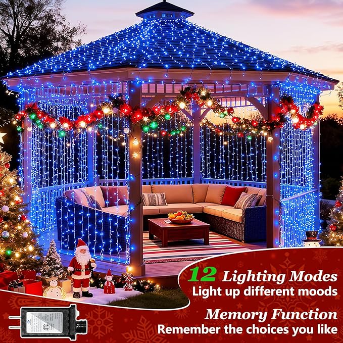 1500 LED Christmas Lights Outdoor with 12 Modes 470FT Green Wire Christmas String Fairy Lights with Timer &amp Dimmable Waterproof Twinkle Tree Lights for House Ocean Party Wedding Xmas Decor Blue
