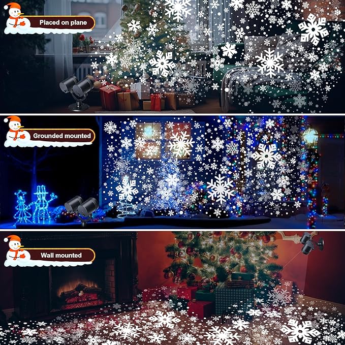 Snowflake Projector Lights Christmas Decorations Lighting Projector with Timer Dynamic Led Snow Lamp for Holiday New Year Party Garden Patio Yard Outdoor Indoor Xmas Decor