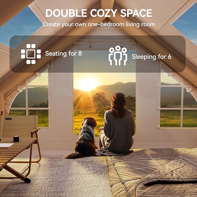 YITAHOME Inflatable Camping Tents 8 Person Blow Up Hot Tent with Pump and Stove Jack Easy Setup with Explosion Proof Valve Waterproof Oxford Air Glamping for Camping