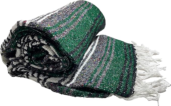 Genuine Oversized Artisan Mexican Falsa Hunter Green Blanket (72inx48in) -Authentic Handcrafted Yoga Blanket Beach Throw Camping Essential Picnic Mat or Outdoor Wrap