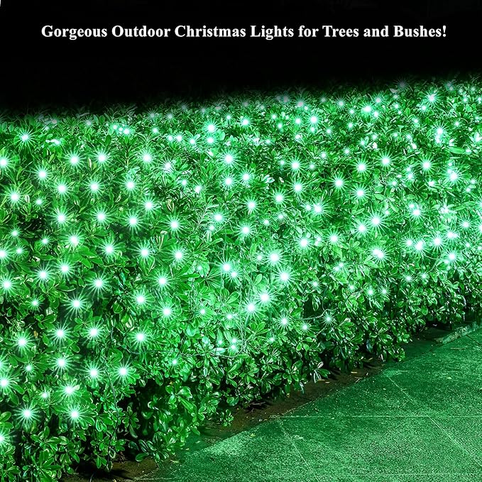 Led Christmas Net Lights Green Outdoor Christmas Lights 160LED 5ftx7ft Waterproof Outdoor Indoor Fairy Mesh Net Light for Xmas Party Yard Patio Trees Shrubs Bushes Decorations