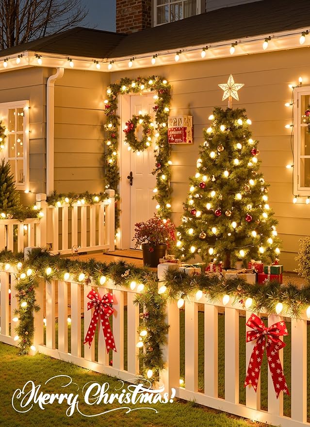 Minetom Vintage C9 LED Christmas Lights Outdoor 25 Feet C9 String Lights with 25 Shatterproof Matte Bulbs Connectable Waterproof Lights for Holiday Party Roofline Backyard Garden Patio Warm White
