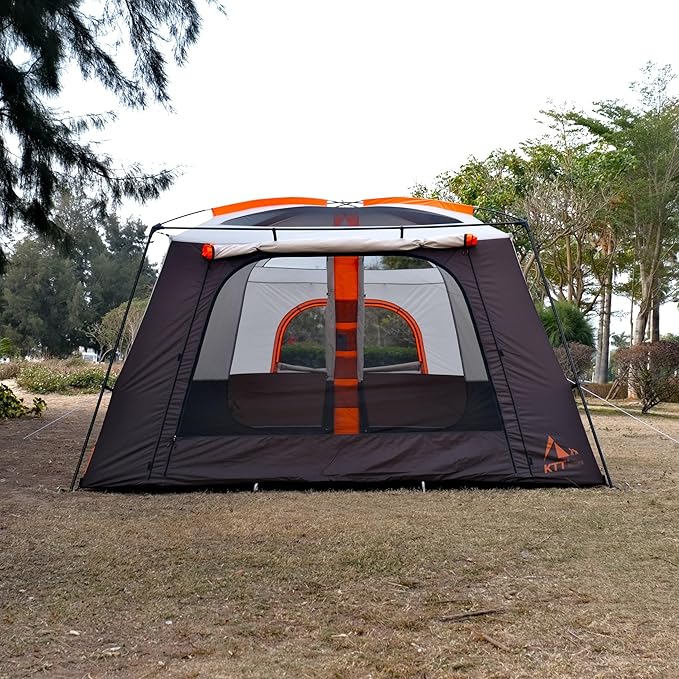 KTT Extra Large Tent 10-12-14 Person(A)Family Cabin Tents2 Rooms3 Doors and 3 Windows with MeshStraight WallWaterproofDouble LayerBig Tent for OutdoorPicnicCampingFamily Gathering