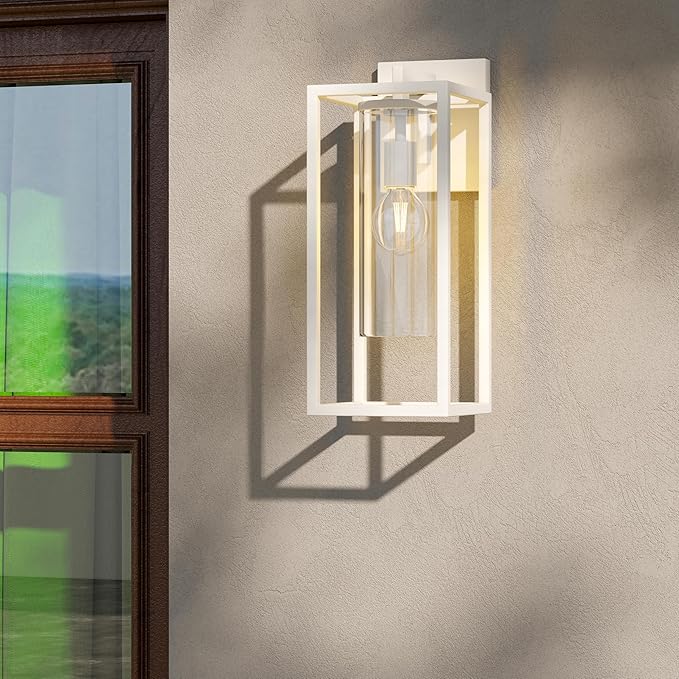 15.7 Inch Outdoor Wall Lights Outdoor Wall Lantern with Circular Clear Glass Shade Waterproof Exterior Lighting Fixtures Modern Front Porch Lighting for House Garage E26 Base ETL Listed White