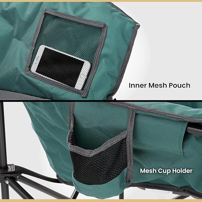 ARROWHEAD OUTDOOR 2-Pack Oversized Heavy-Duty Club Folding Camping Chair w/Pocket Cup Holder Portable Padded Moon Round Saucer Supports 330lbs