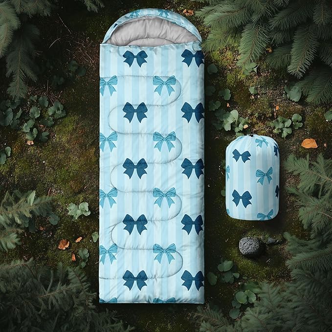 Colorful Bow Sleeping Bag 3 Season Warm Cool Weather Hand Drawn Bow Camping Sleeping Bag for Adult Cute Bowknot Camping Backpacking for Outdoor Traveling Hiking Hunting Gear Equipment